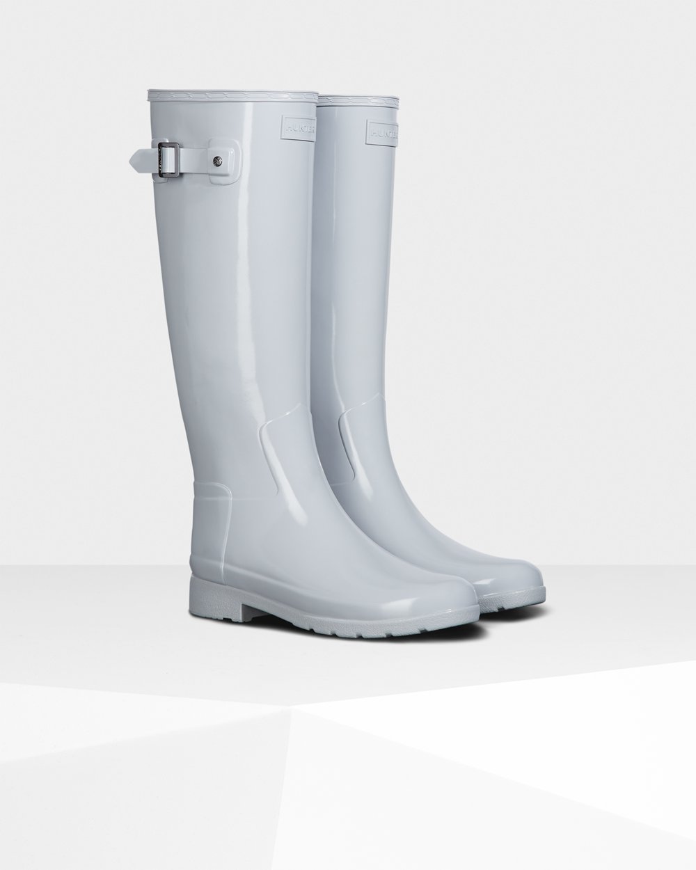 Womens Hunter Tall Rain Boots Light Grey - Refined Slim Fit Gloss - 8029137-BL